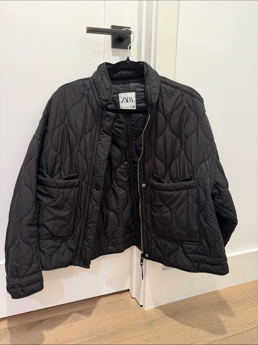 ZARA Black Quilted Pocket Puffer Jacket